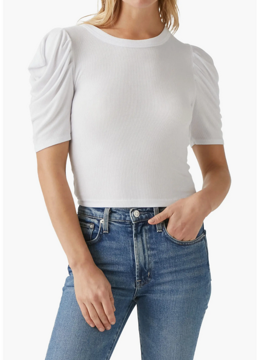Andrea Pleated Sleeve Crop Top - White-Hand In Pocket