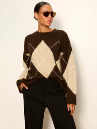 Sanctuary Argyle Crew Sweater - Espresso Martini Argyle