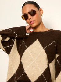 Sanctuary Argyle Crew Sweater - Espresso Martini Argyle