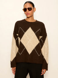 Sanctuary Argyle Crew Sweater - Espresso Martini Argyle