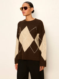 Sanctuary Argyle Crew Sweater - Espresso Martini Argyle