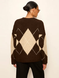 Sanctuary Argyle Crew Sweater - Espresso Martini Argyle