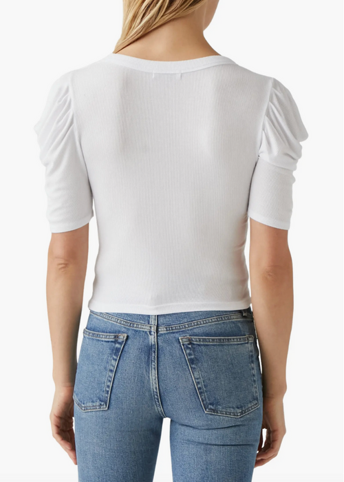 Andrea Pleated Sleeve Crop Top - White-Hand In Pocket