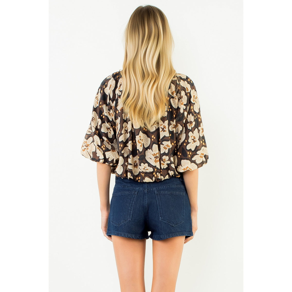 THML Lennon Top - Brown Multi-Hand In Pocket