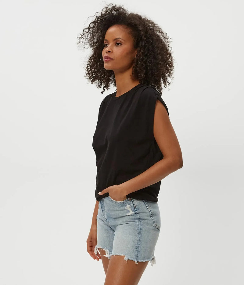 Michael Stars Luca Bubble Tee- Black-Hand In Pocket