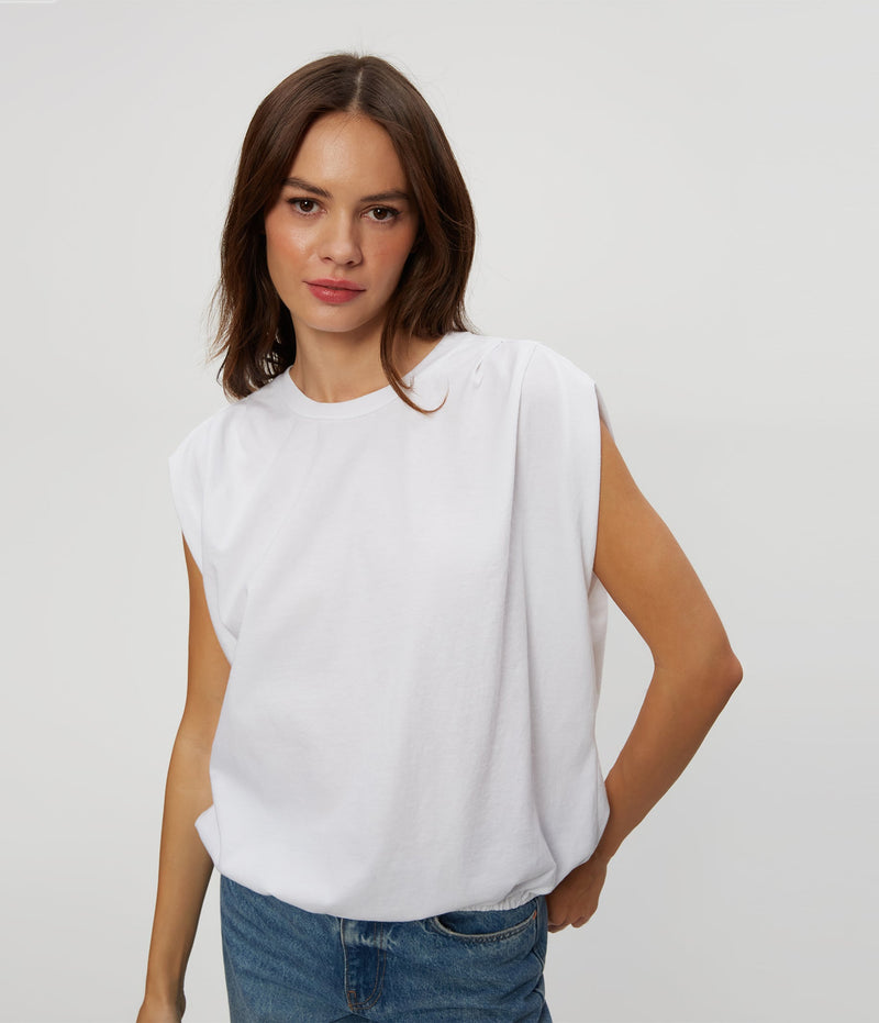 Michael Stars Luca Bubble Tee - White-Hand In Pocket