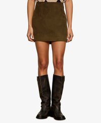 Sanctuary All In Suede Mini Skirt - Light Kalamata-Hand In Pocket