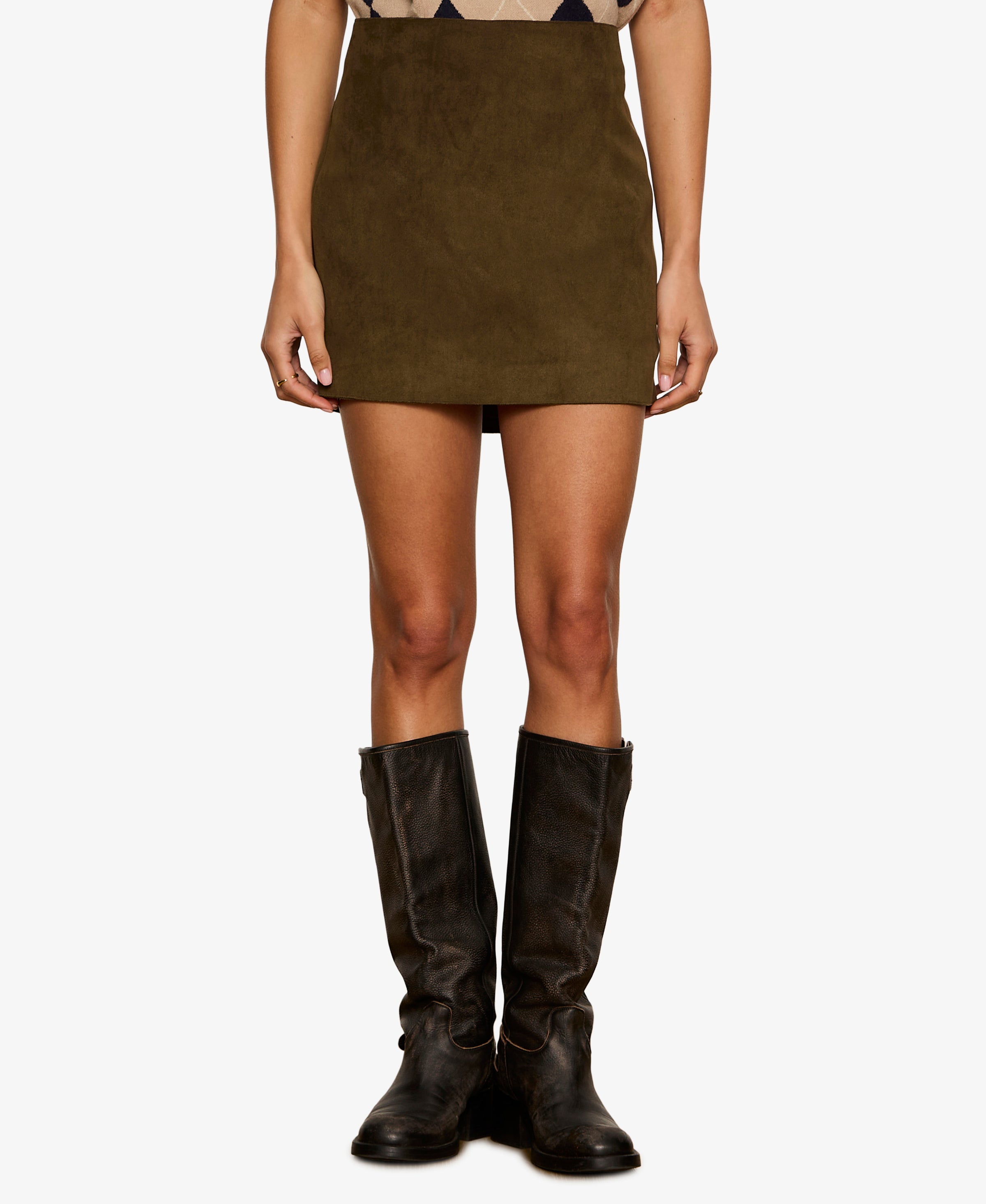 Sanctuary All In Suede Mini Skirt - Light Kalamata-Hand In Pocket
