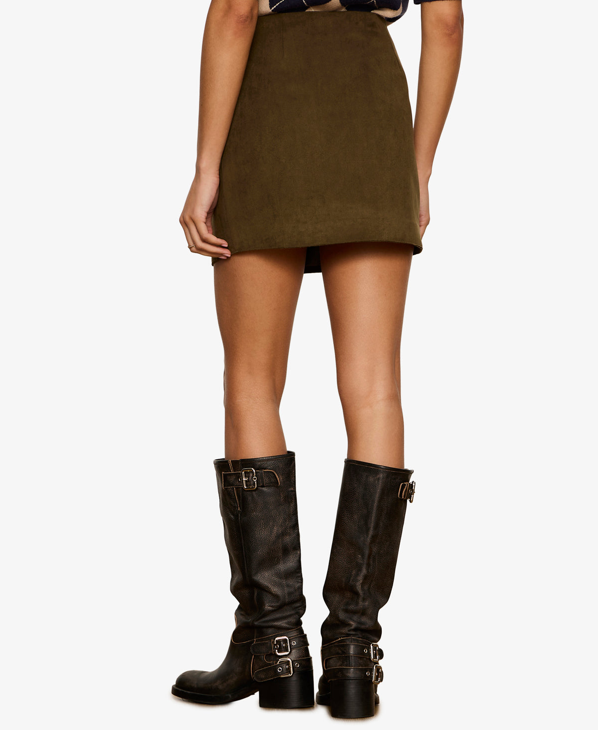 Sanctuary All In Suede Mini Skirt - Light Kalamata-Hand In Pocket