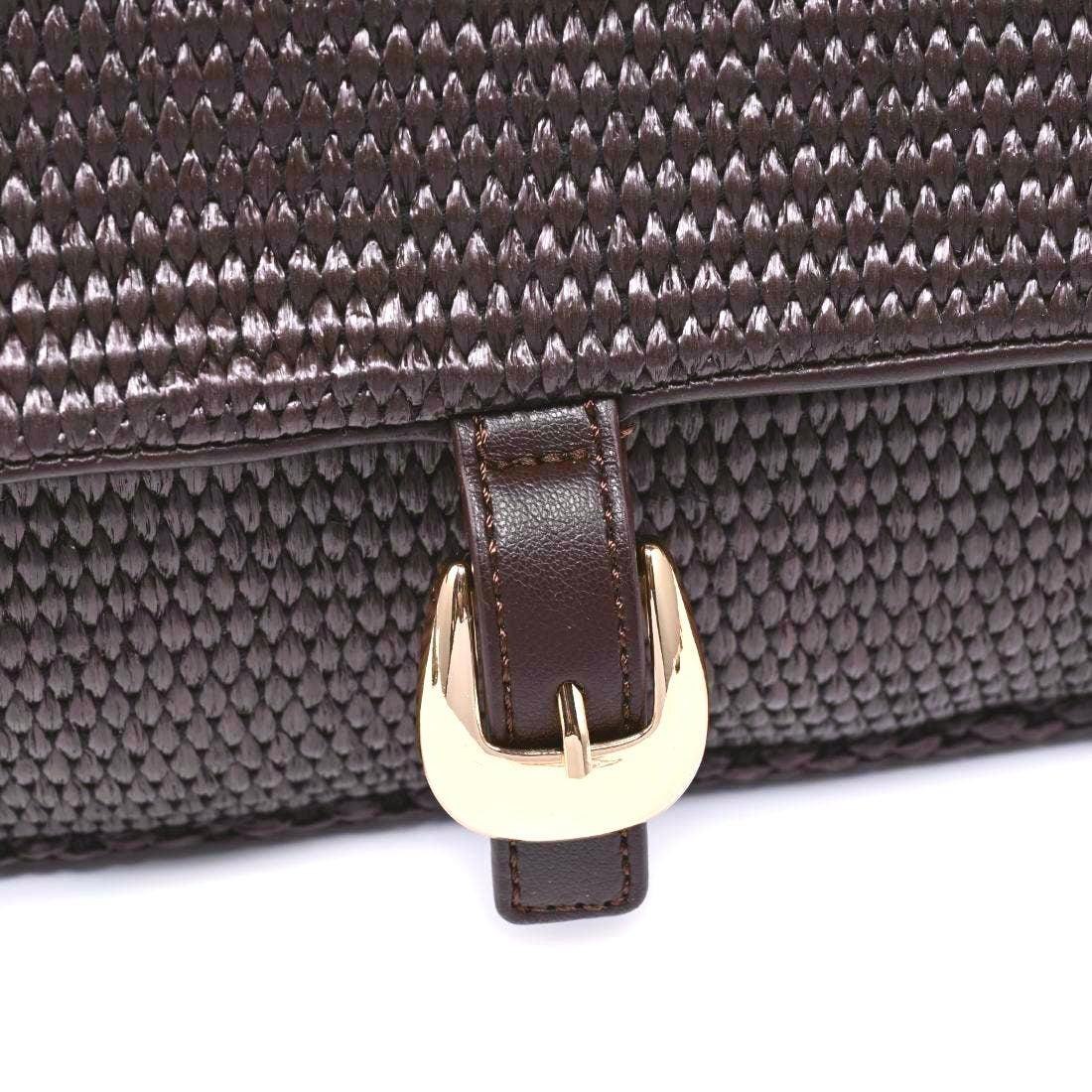 Gloria - Straw Crossbody: Chocolate-Hand In Pocket
