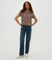 Michael Stars Jackie Raw Edge Tee- Cobblestone-Hand In Pocket