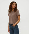 Michael Stars Jackie Raw Edge Tee- Cobblestone-Hand In Pocket