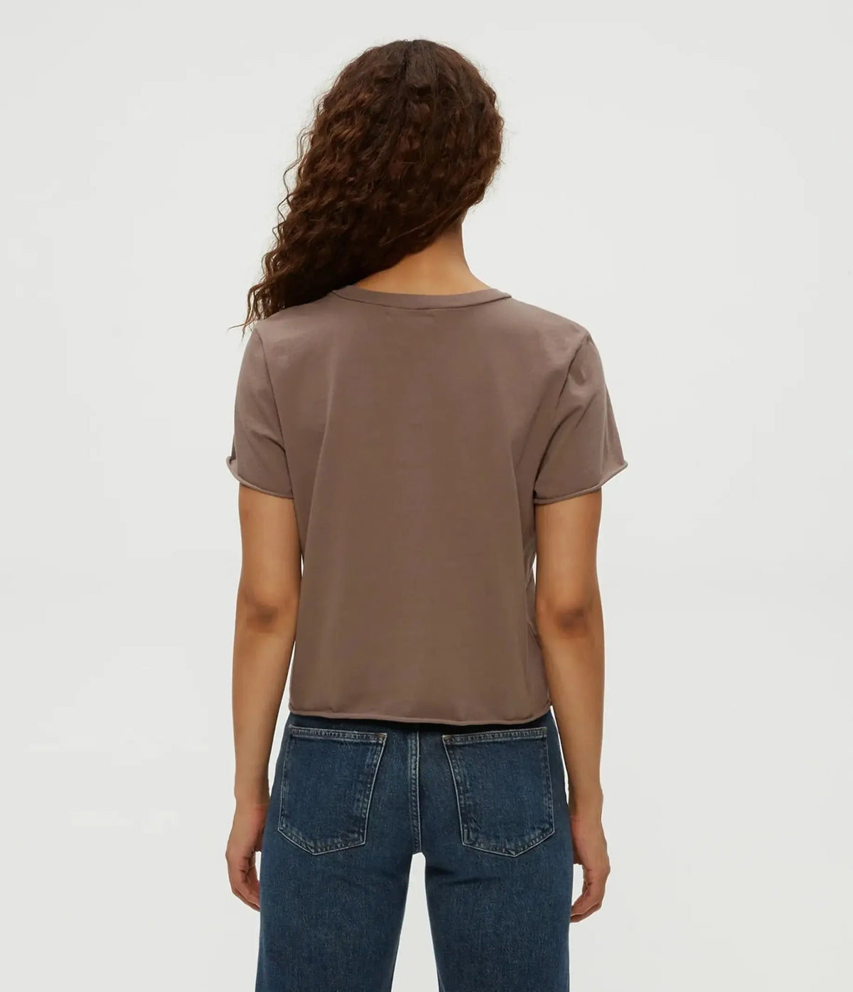 Michael Stars Jackie Raw Edge Tee- Cobblestone-Hand In Pocket