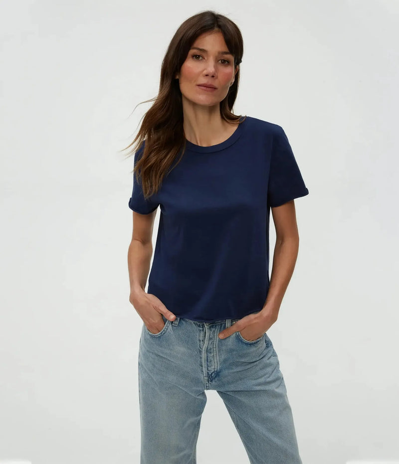 Michael Stars Jackie Raw Edge Tee- Nocturnal-Hand In Pocket