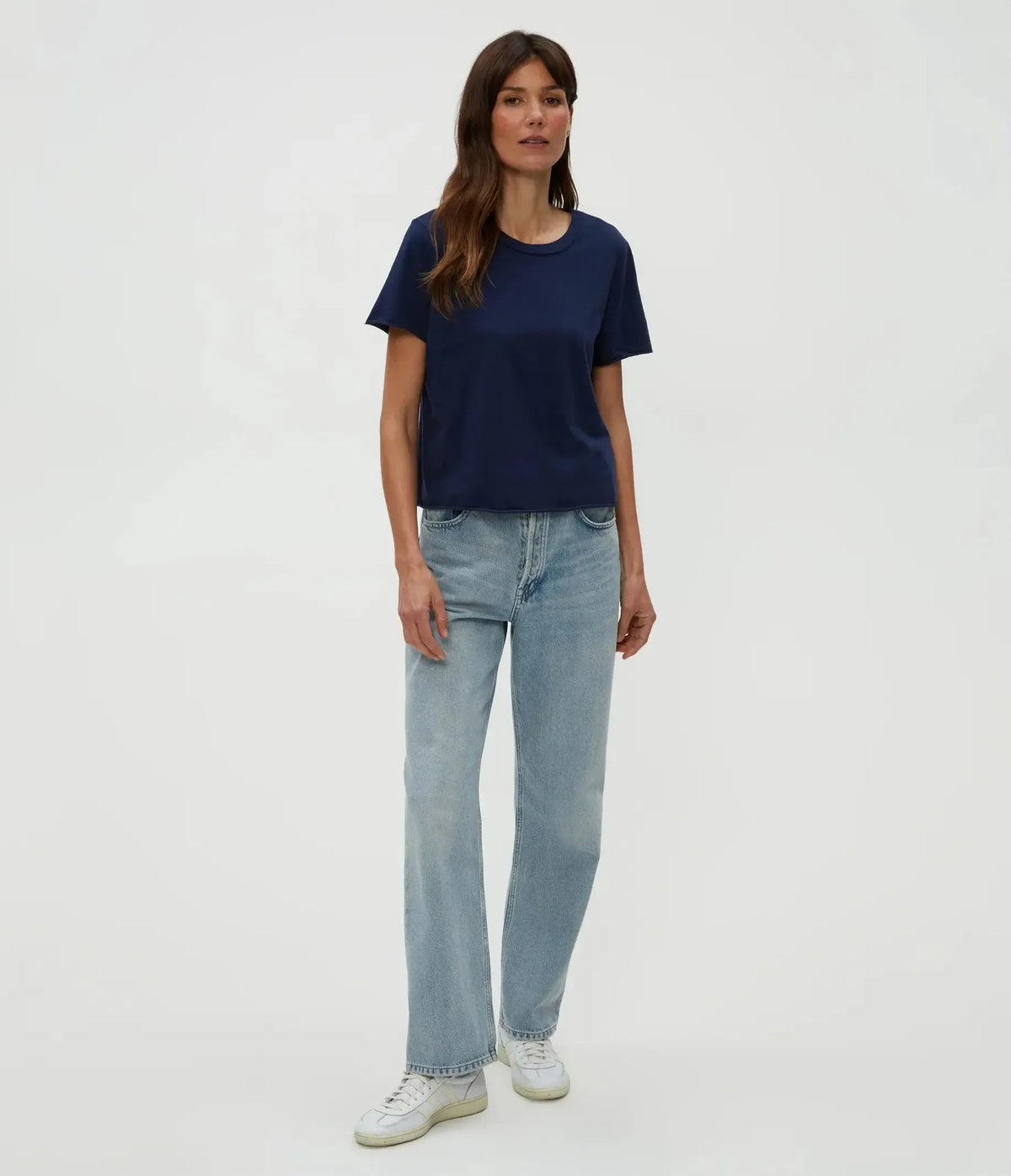 Michael Stars Jackie Raw Edge Tee- Nocturnal-Hand In Pocket