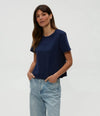 Michael Stars Jackie Raw Edge Tee- Nocturnal-Hand In Pocket