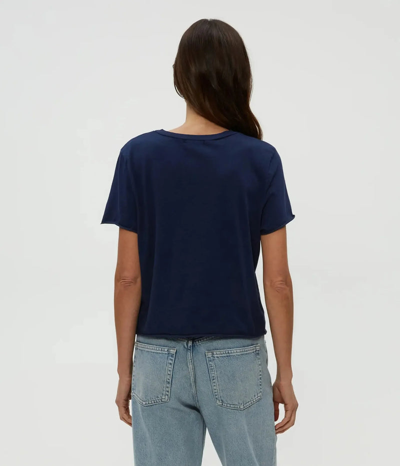 Michael Stars Jackie Raw Edge Tee- Nocturnal-Hand In Pocket