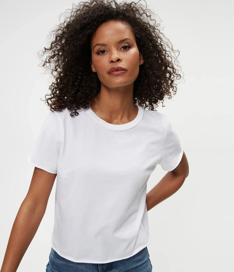 Michael Stars Jackie Raw Edge Tee- White-Hand In Pocket
