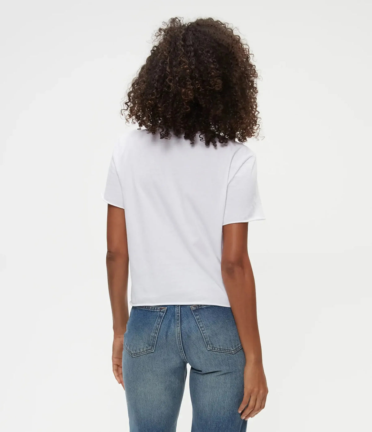 Michael Stars Jackie Raw Edge Tee- White-Hand In Pocket