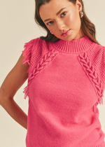 London Fringed Pullover- Fuschia-Hand In Pocket