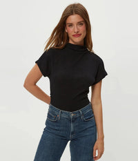 Michael Stars Lara Ribbed Mock Neck Top - Black