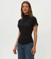 Michael Stars Lara Ribbed Mock Neck Top - Black