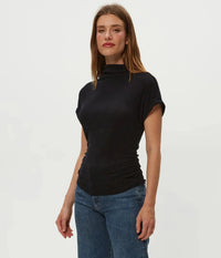 Michael Stars Lara Ribbed Mock Neck Top - Black
