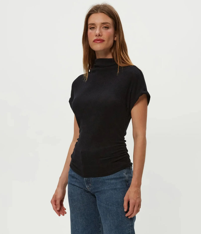 Michael Stars Lara Ribbed Mock Neck Top - Black