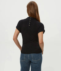 Michael Stars Lara Ribbed Mock Neck Top - Black