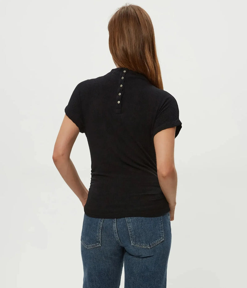 Michael Stars Lara Ribbed Mock Neck Top - Black