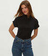 Michael Stars Lara Ribbed Mock Neck Top - Black