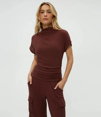 Michael Stars Lara Ribbed Mock Neck Top - Espresso