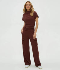 Michael Stars Lara Ribbed Mock Neck Top - Espresso