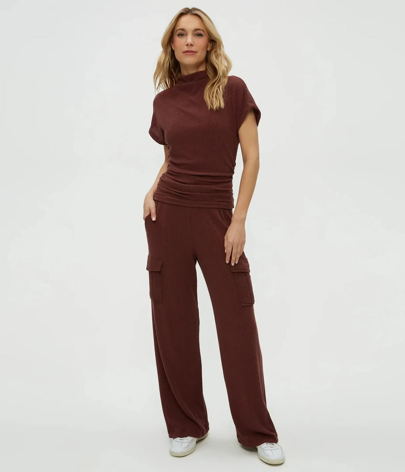 Michael Stars Lara Ribbed Mock Neck Top - Espresso