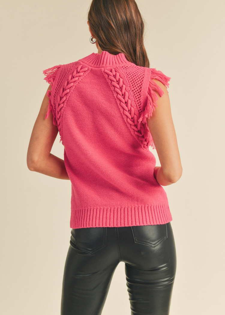 London Fringed Pullover- Fuschia-Hand In Pocket
