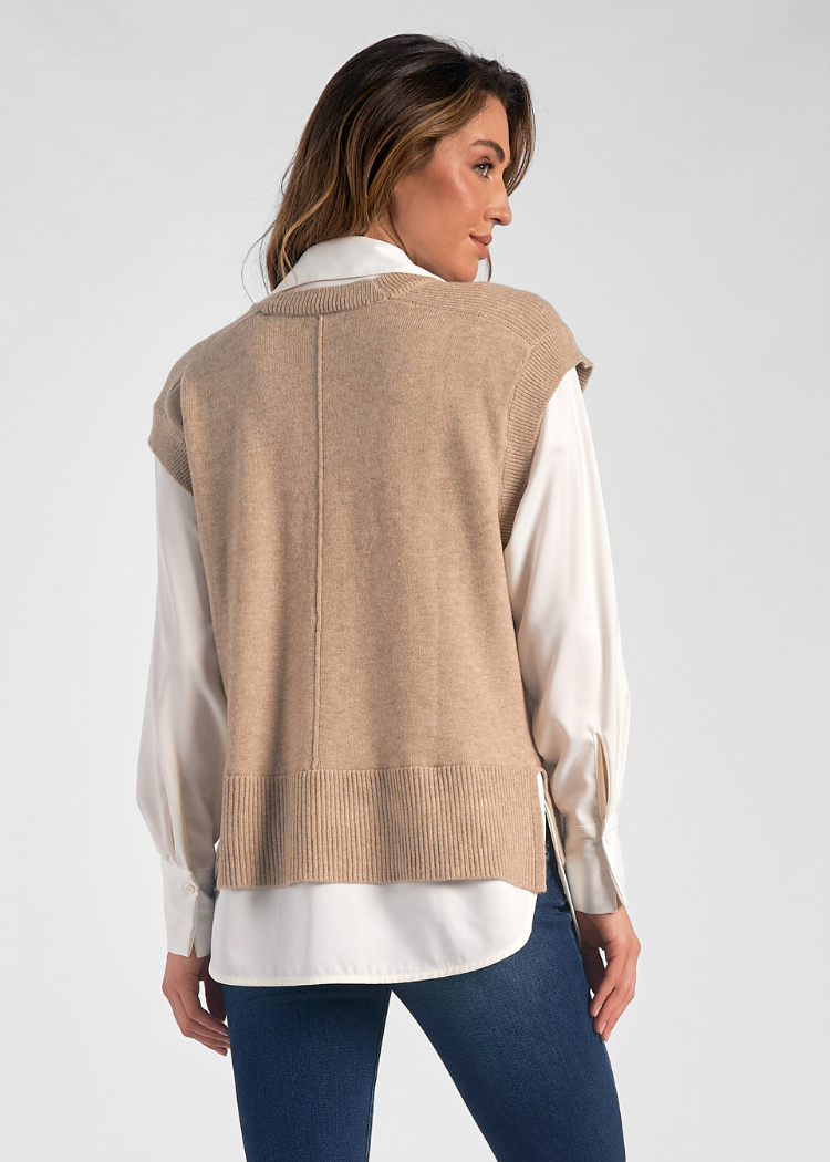 Carrie Sweater - Taupe and White-Hand In Pocket