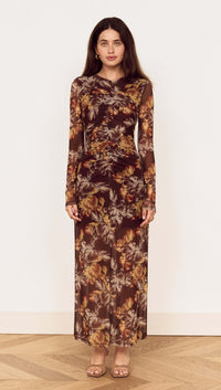 MINKPINK Tahlia Mesh Midi Dress - Brown Vintage Floral-Hand In Pocket