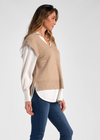 Carrie Sweater - Taupe and White-Hand In Pocket