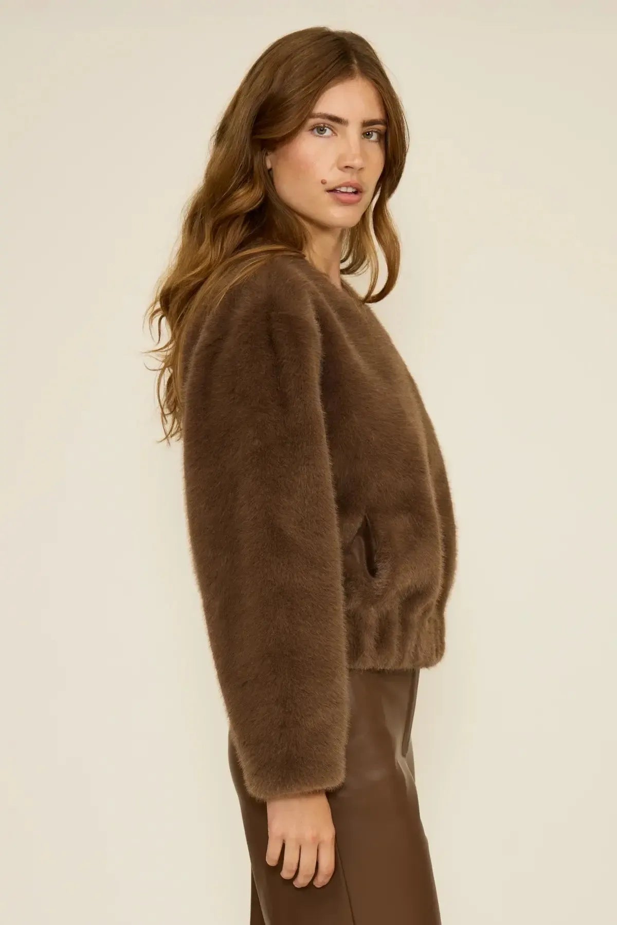 Lucy Paris Audrey Faux Fur - Brown-Hand In Pocket