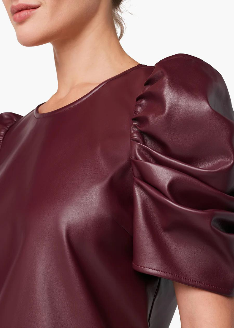 Joe's Jeans The Kira Vegan Leather Puff Sleeve Top-Hand In Pocket