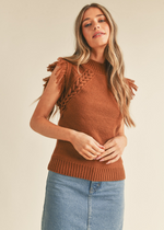 London Fringed Pullover-Taupe-Hand In Pocket