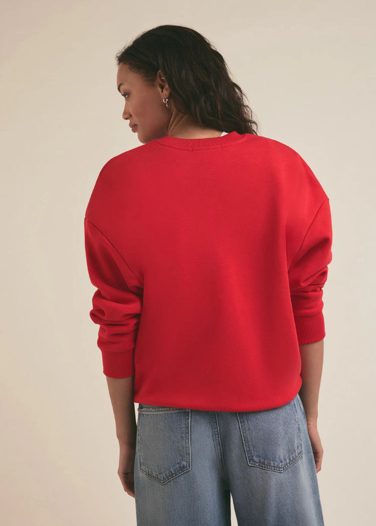 Favorite Daughter Collegiate Sweatshirt- Haute Rouge-Hand In Pocket