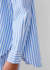 French Connection Thick Stripe Relaxed Popover Shirt-Blue Linen White-Hand In Pocket