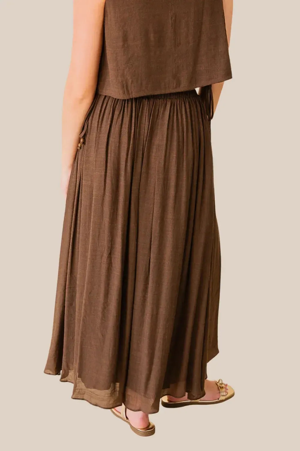 Lucy Paris Mary Midi Skirt- Brown-Hand In Pocket