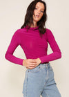High Neck Knit Top with Side Ruched Detail- Magenta ***FINAL SALE*** |EXTRA 30% OFF|-Hand In Pocket