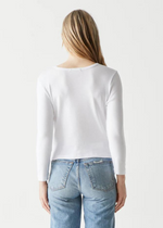 Emma 3/4 Sleeve Crop Tee - White-Hand In Pocket