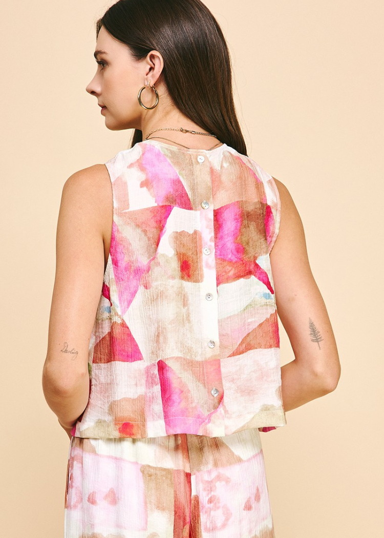 Madeline Abstract Print Tank and Pants Set-Hand In Pocket