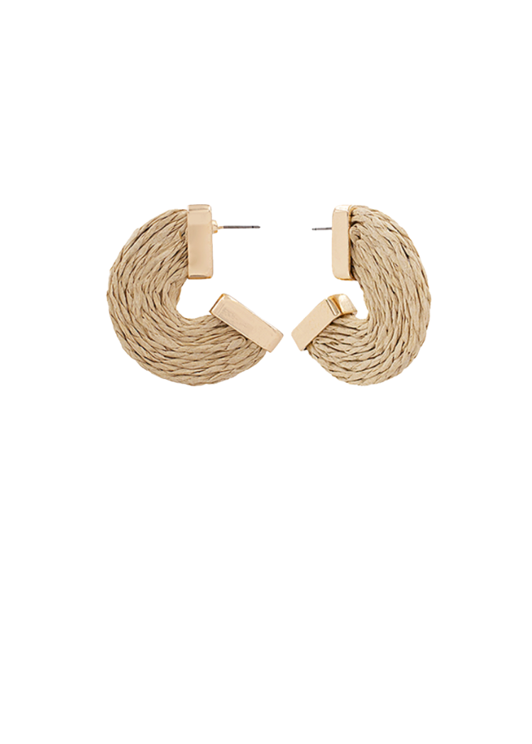 Layered Raffia Hoops - Light Brown/Gold-Hand In Pocket