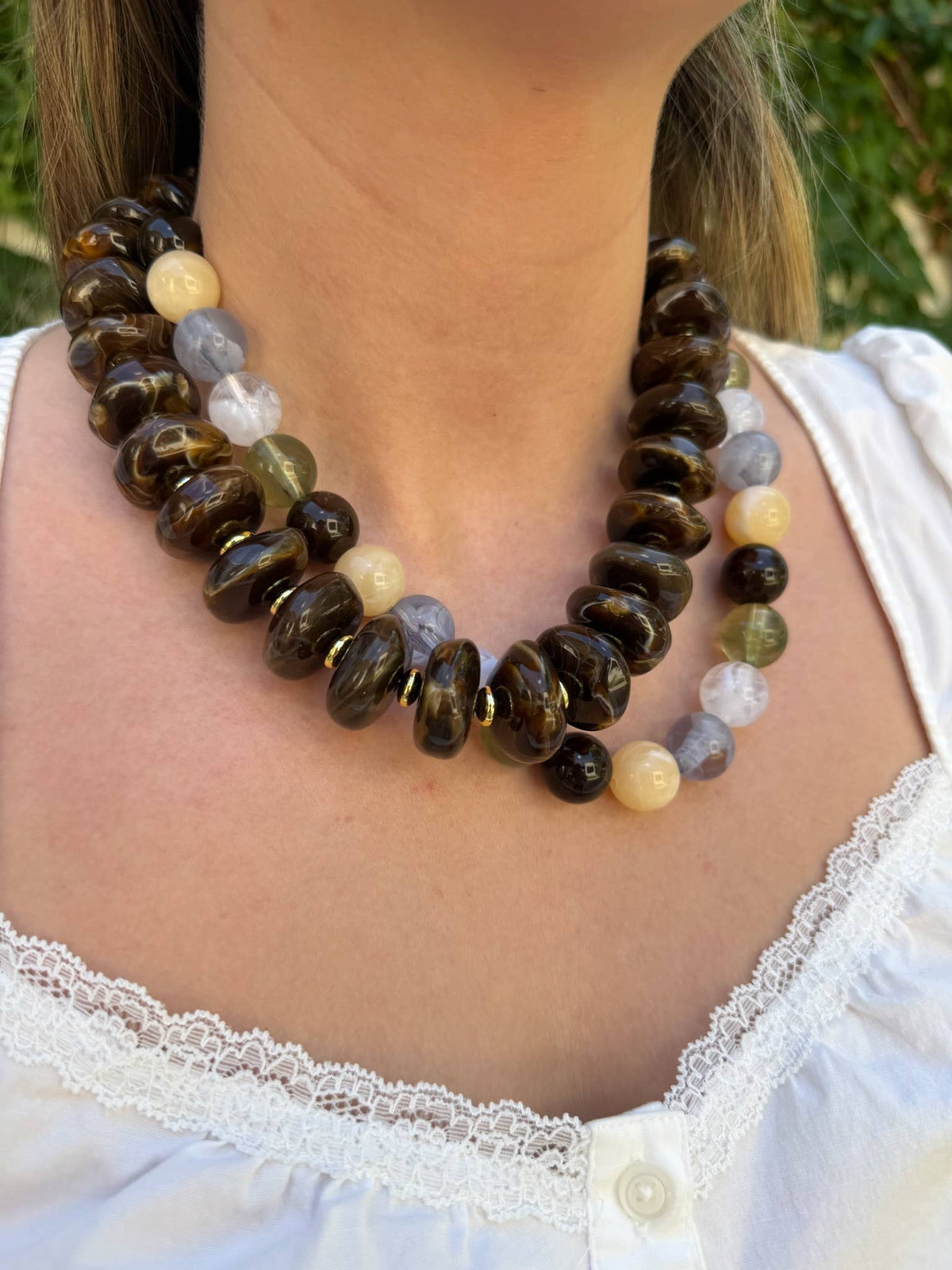 Randi Chunky Beaded Necklace- Chocolate