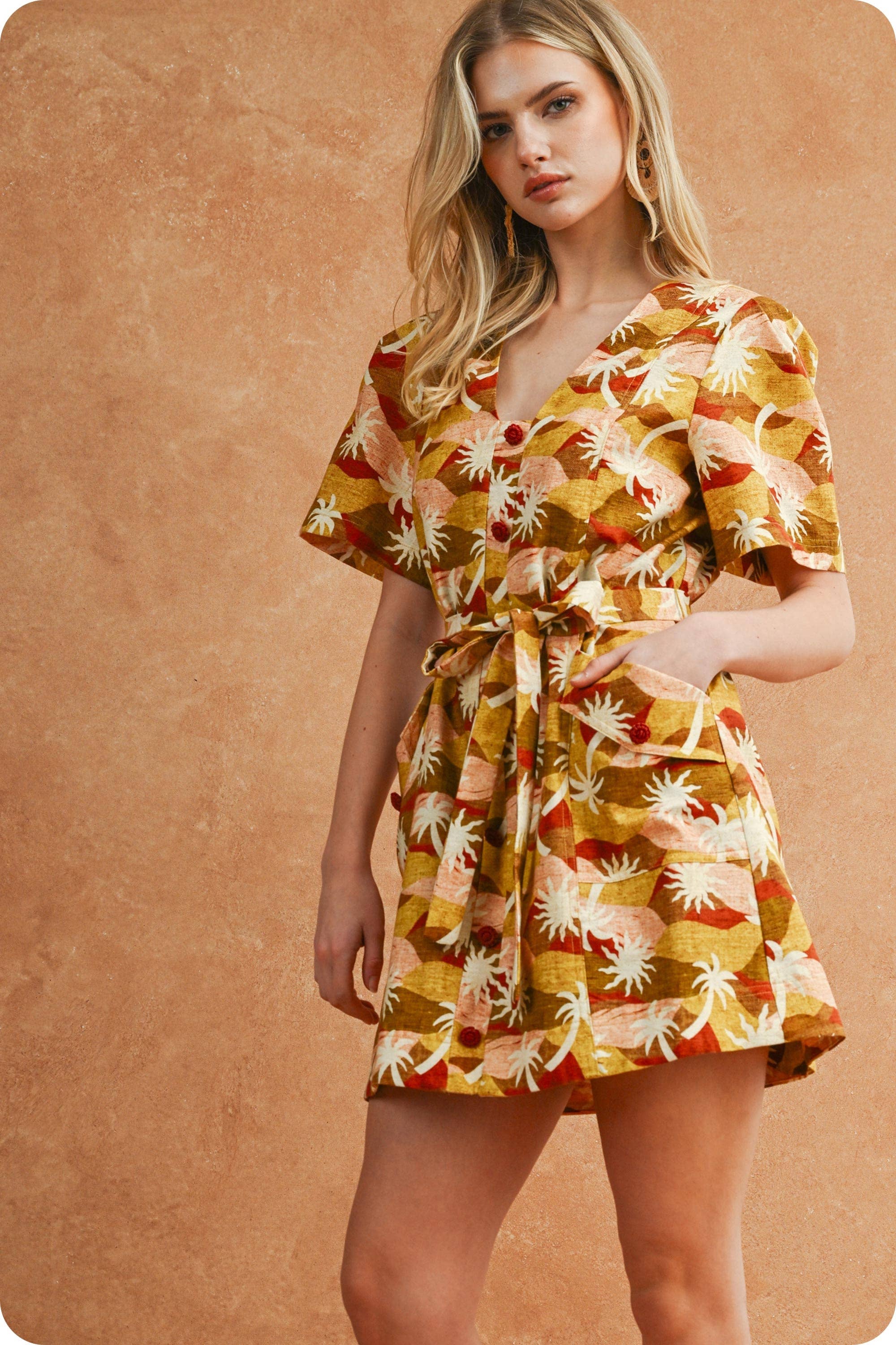 Sunburst Belted Mini Dress - Multi-Hand In Pocket